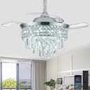 36" Modern Crystal Fandelier Ceiling Fan with Light, Dimmable LED APP Control & 3-Color Temperature, Retractable Blades Remote Chandelier for Bedroom Living Room (DC Motor, Memory Function) (9306-Chrome)