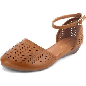 MaxMuxun Womens Roman Ankle Strap Cage Closed Toe Flat Sandals (9, Brown)