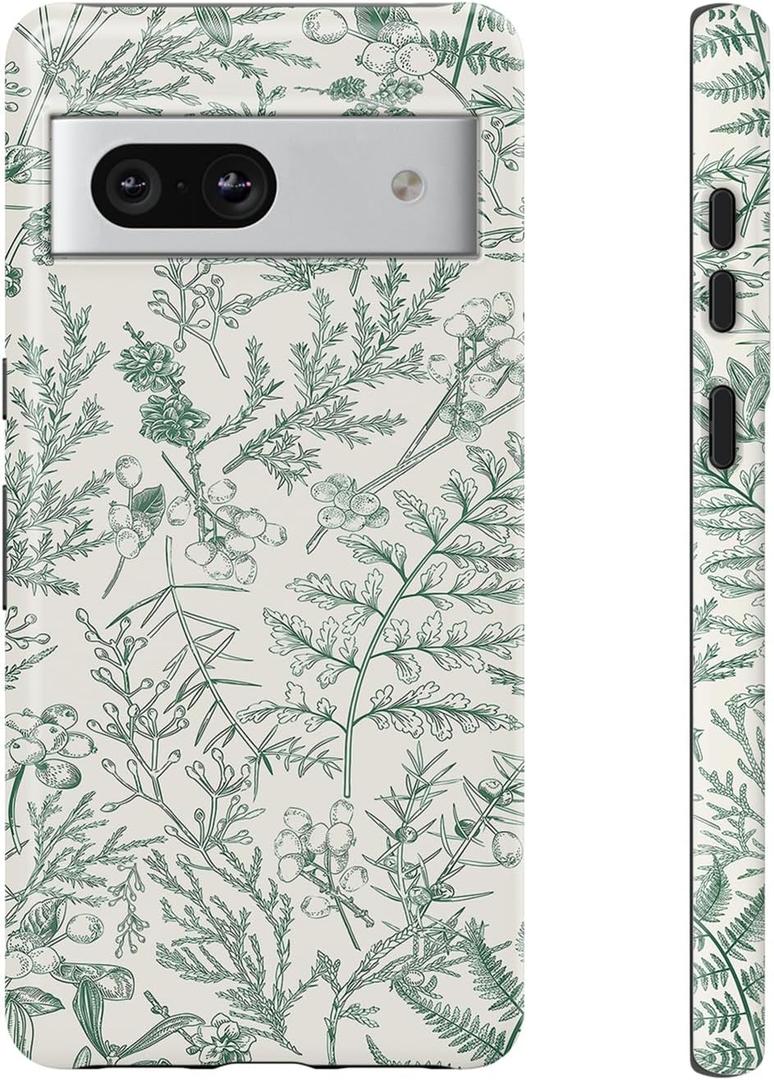 Compatible with Google Pixel 7a Case, 2 in 1 Slim Heavy Duty Protection Hybrid Hard PC Soft Silicone Rugged Bumper Antiscratch Protective Case for Google Pixel 7a 6.1 Inch (Green Floral)