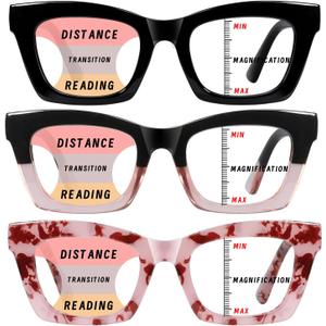 Hubeye Progressive Reading Glasses For Women Fashion Style Blue Light Blocking Computer Multifocus Square Reader
