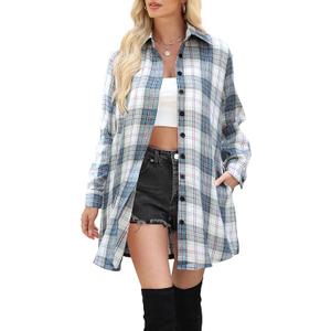 Womens Buffalo Plaid Flannel Shirt Jacket Long Sleeve Collar Button Down Shacket Coats Lightweight Tops (Small, Hazel Blue Plaid)