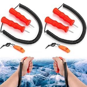 WarmHut 4PCS Retractable Ice Safety Picks for Ice Fishing Safety Kit, Safety Ice Picks for Ice Fishing Equipment Skating Ice Rescue Picks Ice Fishing Spikes (Red)