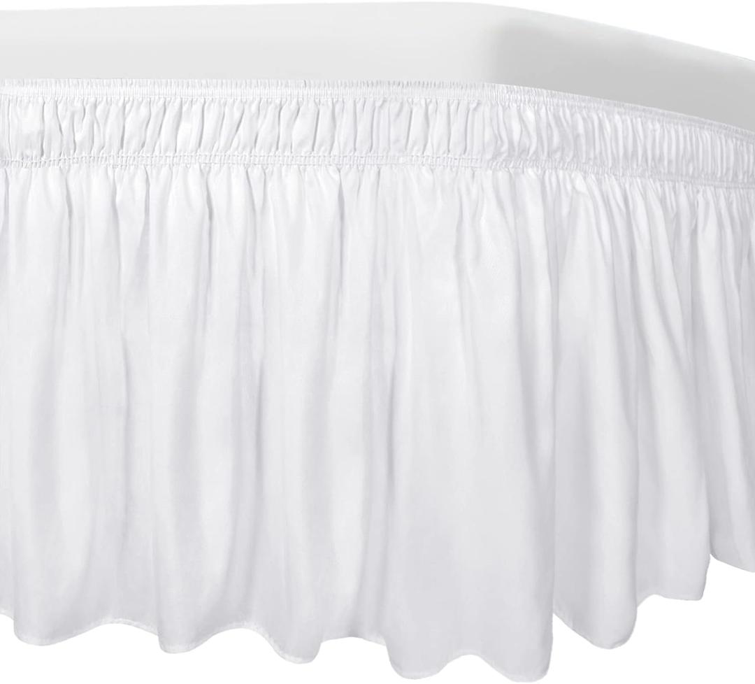 Easy-Going Bed Skirt for Twin or Full Size Bed, 14 Inch Tailored Drop, Fitted with Adjustable Elastic Belt, Convenient to Use Without Lift The Mattress (Twin/Full, White)