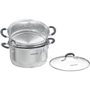 Sunhouse - 3.1 Quarts Steamer Pots With Lid 2-Tier Multipurpose Stainless Steel Steaming Pot Cookware For Vegetable, Dumpling, Sauce, Food - Triple Bottom, Measurement Line