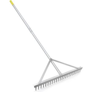 Landscape Rake - 24Tines, Aluminum Head with 68" Handle, 24" Width for Beach & Lawn Care