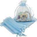 100-Pack 3x4 Blue Sheer Organza Gift Bags with Drawstring, Jewelry Candy Treat Wedding Party Favors Mesh Pouch