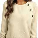 BLENCOT Crewneck Sweatshirt Long Sleeve Pullover Textured Fall Blouse Comfy | Button Business Casual Winter Blouse Loose Fit Oversized Shirts Outfits For Women Comfy Workout Tops Raglan Trendy Cozy Solid (Beige, XL)