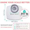 Adamson A25 Scales for Body Weight - Up to 400 LB - 5.3" Dial on 12.4" x 10.2" Platform - Anti-Skid Rubber Surface - High Precision Bathroom Scale Analog - Durable with 20-Year Assurance - Full White