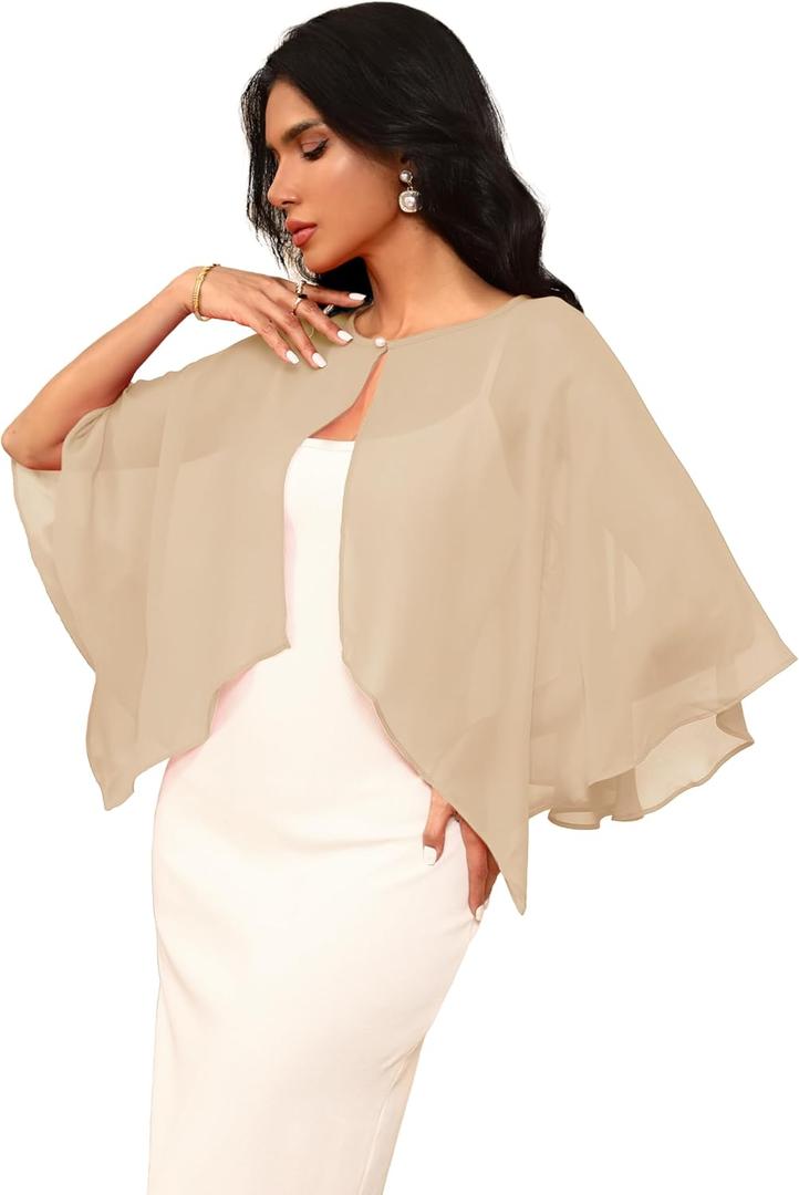 Chiffon Large Capelets Shawl Wraps Women's Girls Shrug for Evening Dress Wedding Cape Cover Up 1920s, One Size