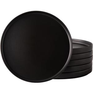 AmorArc Ceramic Dinner Plates Set of 6, 10.0 Inch Matte Stoneware Plates for Kitchen,Modern Flat Dinnerware Dishes Set,Microwave& Dishwasher Safe, Scratch Resistant, Matte Black