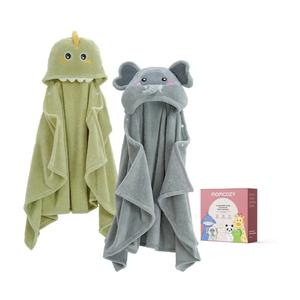 Momcozy Baby Bath Towels with Visualize Health Label - Ultra Soft & Absorbent Coral Fleece Hooded Towels for Newborn, Infant, Toddler (0-36 Months) Bath Essentials (Large Size,2 Pack)