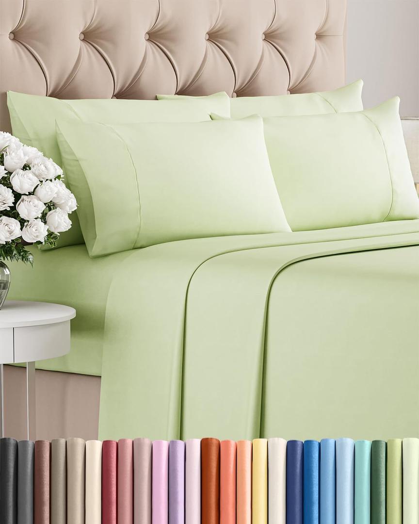 Cal King 6 Piece Sheet Set - Comfy, Breathable & Cooling - Hotel Luxury Bedding for Women, Men, Kids, Teens & Children - 1 Flat & 1 Fitted Sheet & 4 Pillowcases w/ Deep Pockets - Wrinkle Free - Light Sage