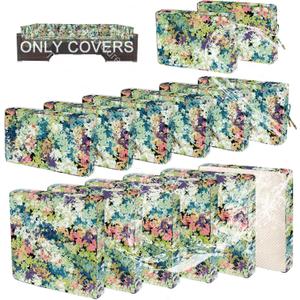14 PCs Patio Cushion Covers, Furniture Cushion Slipcovers, 23.6"x23.6"x3.5" | Outdoor Cushion Slipcovers, Water Resistant Fabric, Zipper Design, Fits Patio Sectional Furniture, Colorful Leaves