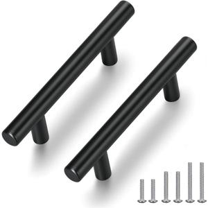 10 Pack 5" Matte Black Cabinet Pulls, Hollow (3" C-C) Stainless Steel Drawer Handles for Kitchen/Bathroom/Cupboard, Easy-Install Dresser Hardware