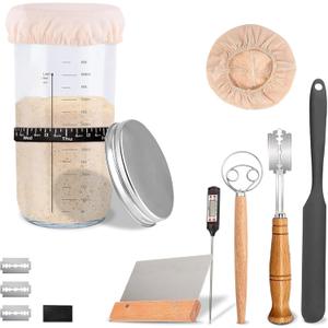 Sourdough Starter Kit, Sourdough Starter Jar Glass, Bread Making Kit, Sourdough kit including 7 tools, Bread Baking Supplies Kit full set for Beginners to Expert