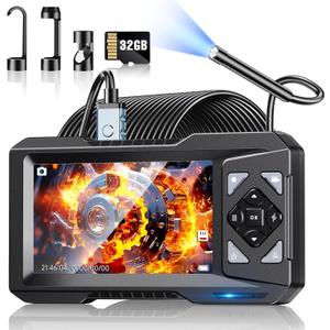 Endoscope Camera with Light & 32GB Card, 1080P HD Borescope Inspection Camera 4.3" IPS Screen, 5.5mm IP67 Waterproof Probe with 6 Adjustable LEDs,16.4FT Semi-Rigid Cable, Tools, Gadgets for Men