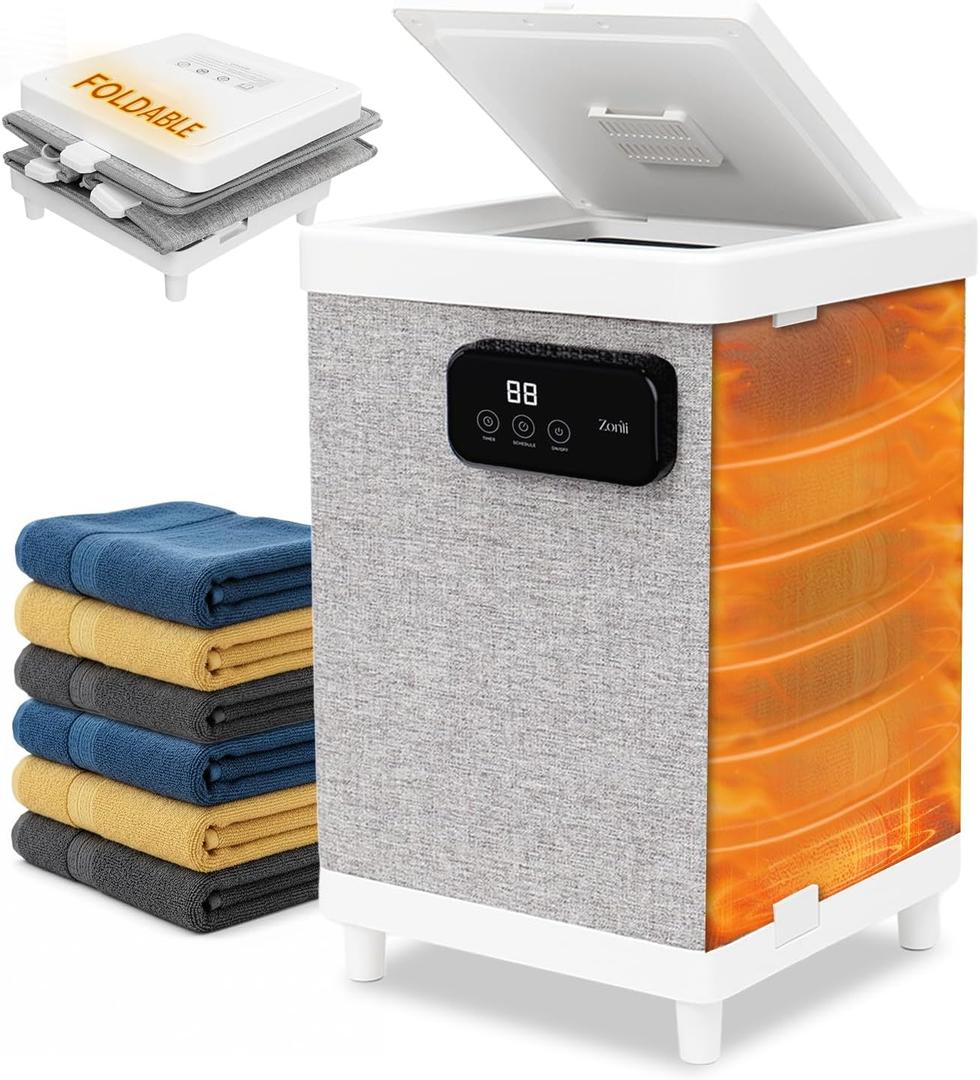 ZonLi 35L Large Towel Warmers, Luxury Foldable Towel Warmer for Bathroom, Auto Shut Off, Fits Up to 3 Oversized 40"X70" Towels, Portable Housewarming Gift (Grey)