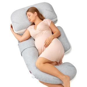 Momcozy G Shaped Pregnancy Pillow, Original Detachable Maternity Pillow with Flexible Belly Wedge Pillow for Pregnant Women, Full Body Support Pillows with Air Layer Cover, Grey and White