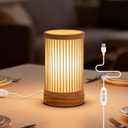LUSHARBOR Bamboo Table Lamp, Small Boho Rattan Lamp Decorative with Dimmable Light, Woven Bedside Lamp for Bedroom, Cozy Nightstand Desk Lamps for Cafe/Entryway/Tabletop/Shelf Decor