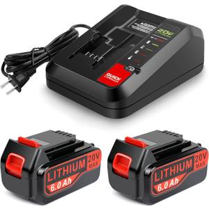 Labtec 2-Pack 6.0Ah 20V Lithium Battery LBX4020 Compatible with Black and Decker and 20V Battery Charger