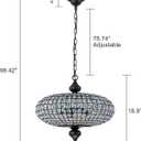 21" Black Gold Crystal Chandelier, Large Farmhouse Dining Room Light Fixture, 5-Light Vintage Crystal Hanging Chandelier for High Ceiling Living Room Kitchen Island, 21"W x 19"H