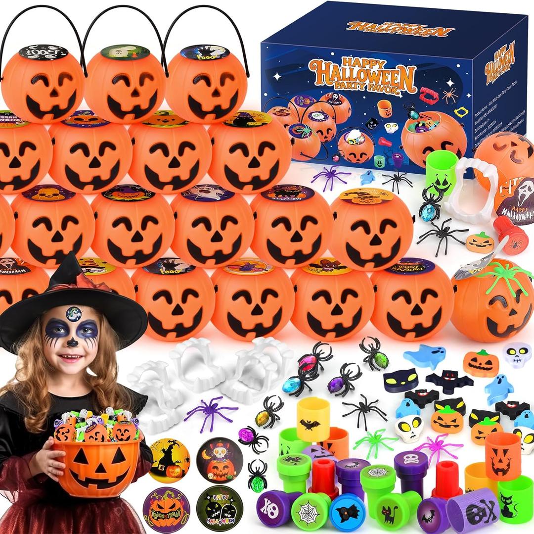 288PCS Halloween Party Favors - Prefilled Mini Plastic Pumpkin Cauldrons with Halloween Toys & Goodies | Kids & Adults Trick or Treat Gifts for Classroom, Home & Carnival