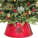 15.5" Red Christmas Tree Collar for Pencil Tree, Round Metal Tree Collar with Snowflake Design, Pet-Proof Christmas Tree Collars for Artificial Trees, Secure & Reusable Holiday Dcor