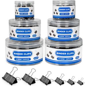 BainGesk 210 PCS Binder Clips Paper Clamps Assorted Sizes, Metal Paper Binder Clips, Black Binding Paperwork Clamp Bulk, 6 Sizes in 6 Boxes, School, Office Supplies