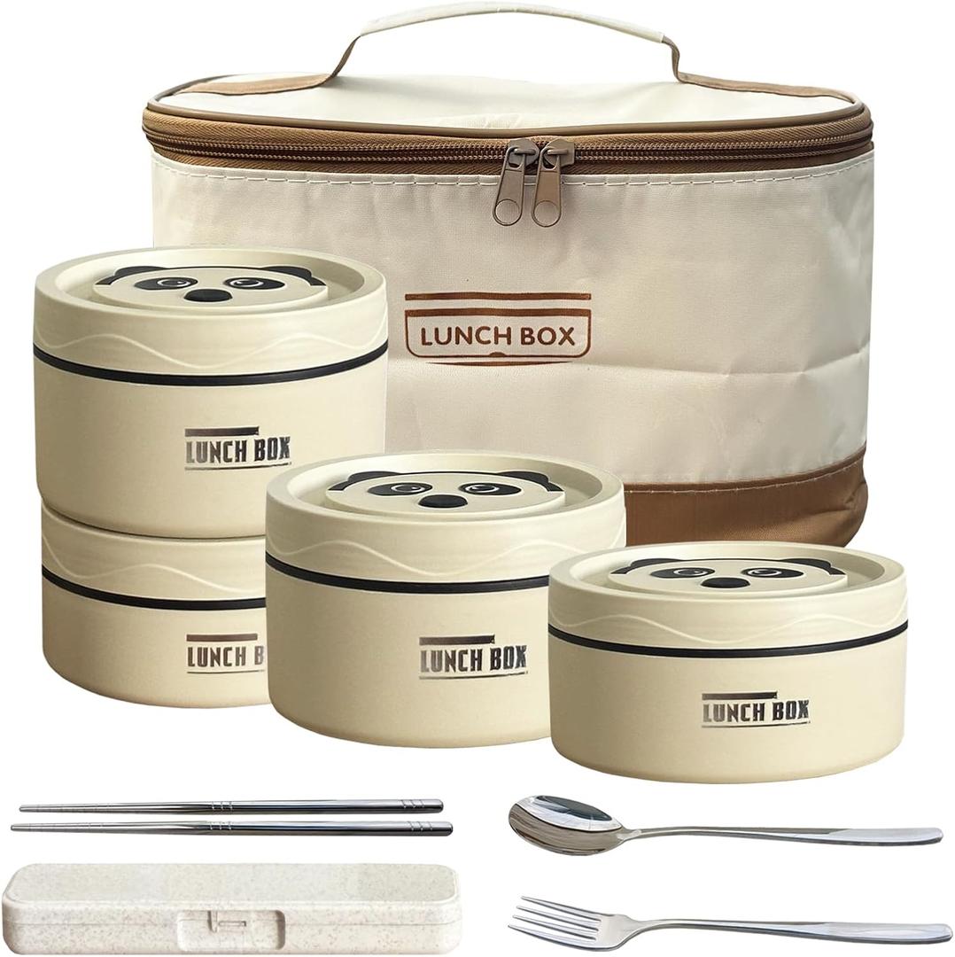 Lunch Box Insulated Lunch Box Stainless Steel,Leakproof,Stackable,Thermal Lunch Bag,Cutlery Set,59 Oz/1740ml,Lunch Containers Adults Women Work Camping Outdoor