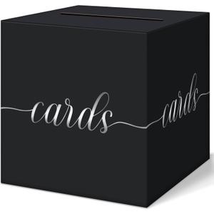 QIKSION Black Wedding Card Box, Silver Foil  Box for Party, Wedding Reception, Graduation, Birthday, Baby Shower, Raffle