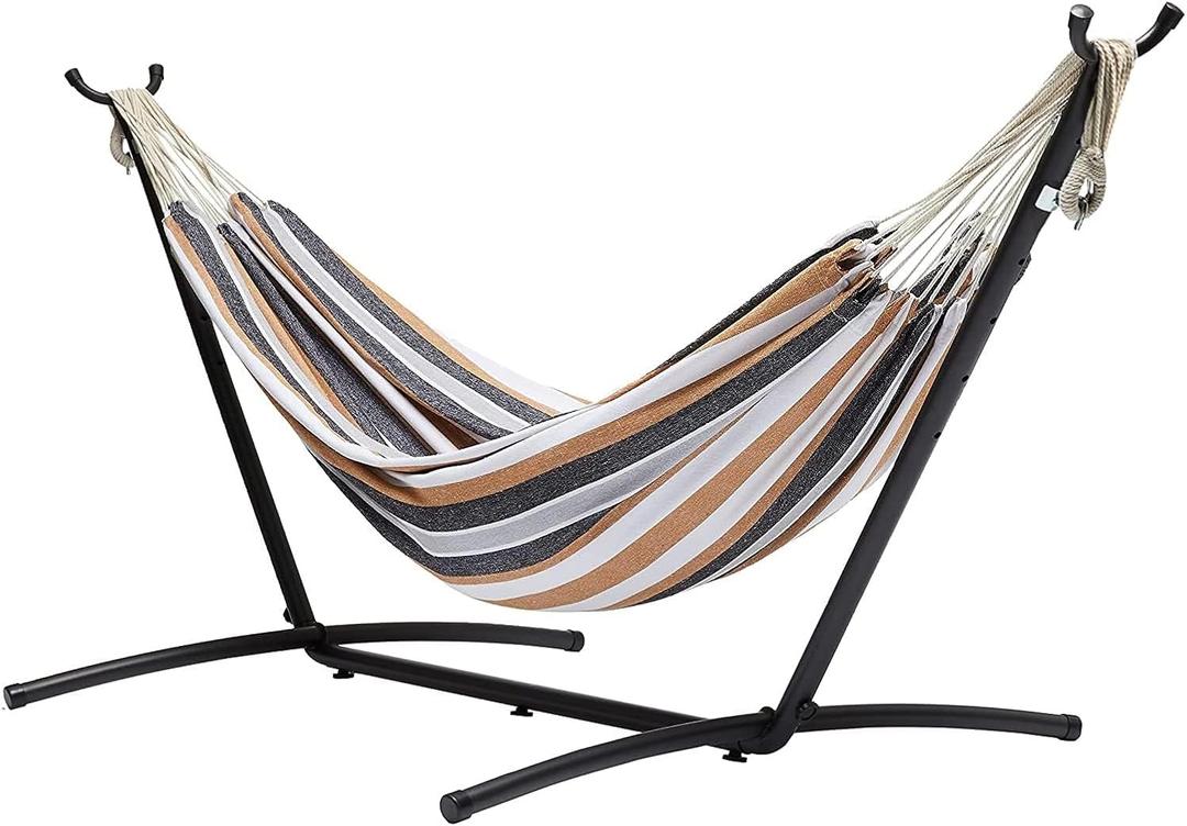 Double 2 Person Heavy Duty Hammock with Space Saving Steel Stand and Carrying Case, 470lb Capacity, Multi Color, 118 x 46 x 39 inches