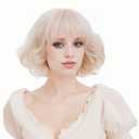 Rugelyss Short Curly Wavy Blonde Wig with Bangs Synthetic Hair Wigs for Women for Cosplay or Party, Blonde , 5.91 x 3.15 x 0.79 inches