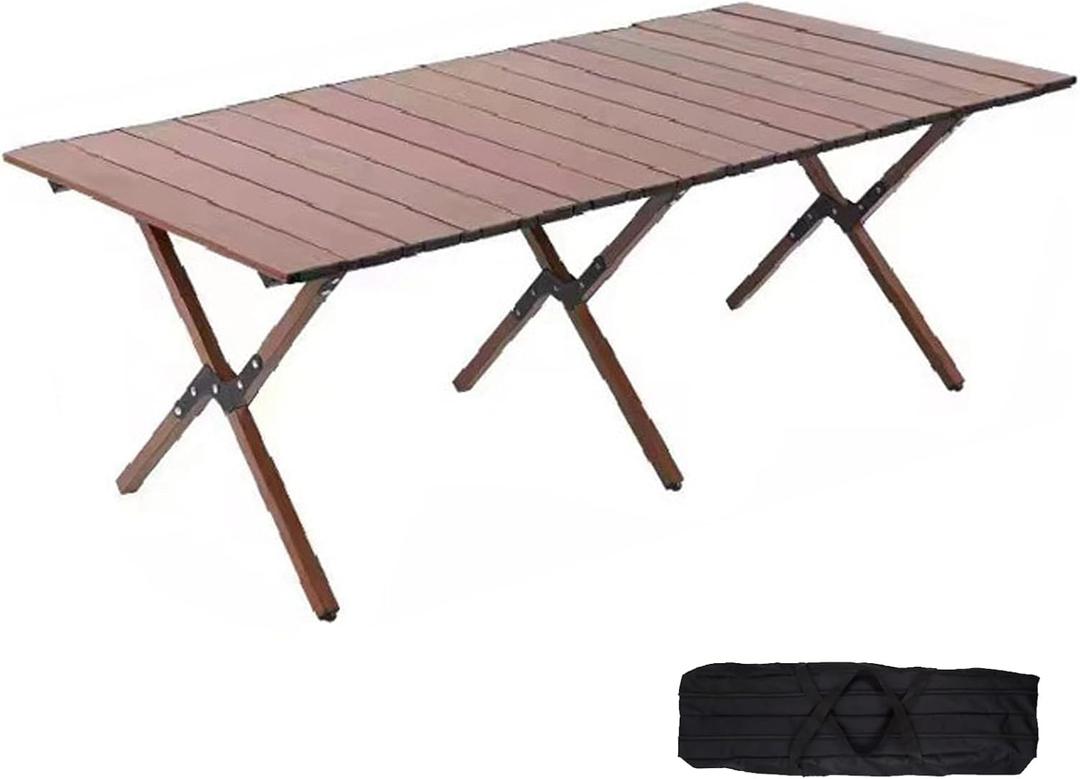 Folding Camping Table, 48Inch Lightweight Roll-Up Table Aluminum Low Portable Picnic Table with Carrying Bag for Outdoor, Beach, Picnic, Backyards, BBQ and Party Walnut Color (120CM)