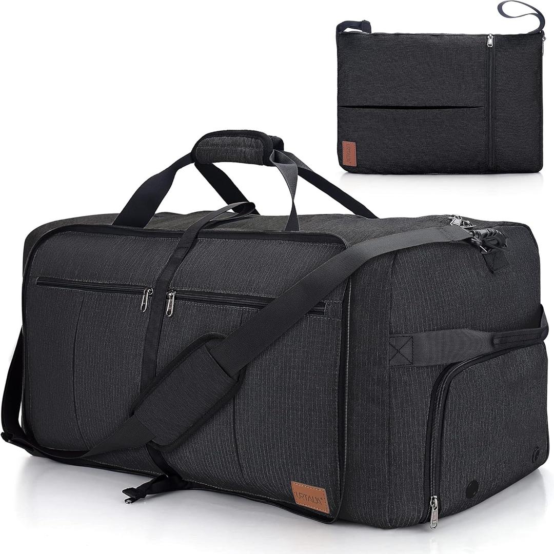 100L Travel Duffle Bag for Men, Urtala 32 Large Duffle Bag for Traveling with Shoe Compartment, Foldable Travel Duffel Bag Weekender Bag Gym Bag for Men Women Waterproof & Tear Resistant (Black)
