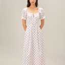 RIHOAS Womens Summer Dresses Square Neck Vintage Short Sleeve Midi Dress Casual Puff A Line Chiffon Sundress Short White, M (M)