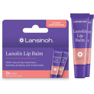 Lansinoh Lanolin Lip Balm, 2 Pack, 0.25 oz Each, Ultra-Moisturizing Lip Care with Natural Lanolin for Dry, Chapped Lips
