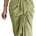 BTFBM Women Button Down Ruched Shirt Dresses Satin Short Sleeve Lapel V Neck Summer Maxi Dress 2025 Party Wedding Guest (Large, Light Green)