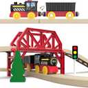 41-Piece Joy Forest Wooden Track Set with Electric Train for Toddlers & Preschoolers Aged 3 and up  Motorized Railway Engine, Bridge & Helicopter | Compatible with Brio & Thomas