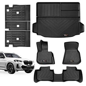 Jdeymat Custom Fit Floor Mats & Trunk Cargo Liner Compatible for 2018-2024 BMW X3 Rear Seat Backrest Mat All Weather TPE Rubber Upgrade Material (Floor Mats+Cargo Liner+Backrest Mat)