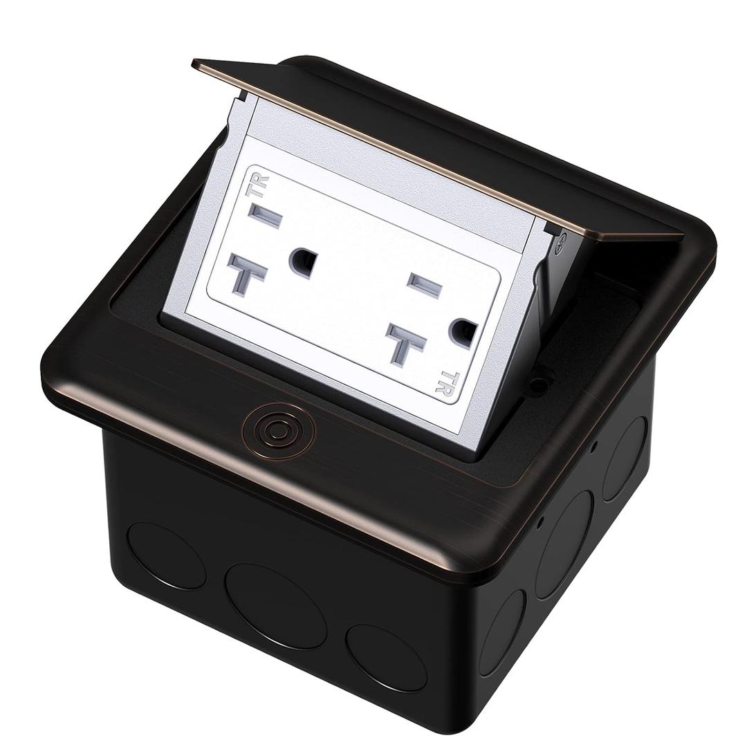 KYHSHJ Pop Up Floor Electrical Outlet Box Kit20 Amp Stainless Steel TR Tamper-Resistant Duplex Receptacle Outlet Corrosive Resistant HardwareETL Listed, Oil Rubbed Bronze
