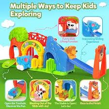 VOpitos Toys for Toddler 1, 2, 3 Year Old Boy and Girl, Zoo Animal Slide Playset with 4 Animal Cars, OpenEnded Interactive Toy for Cultivate Imagination, Gifts for 1218+ Months Kids