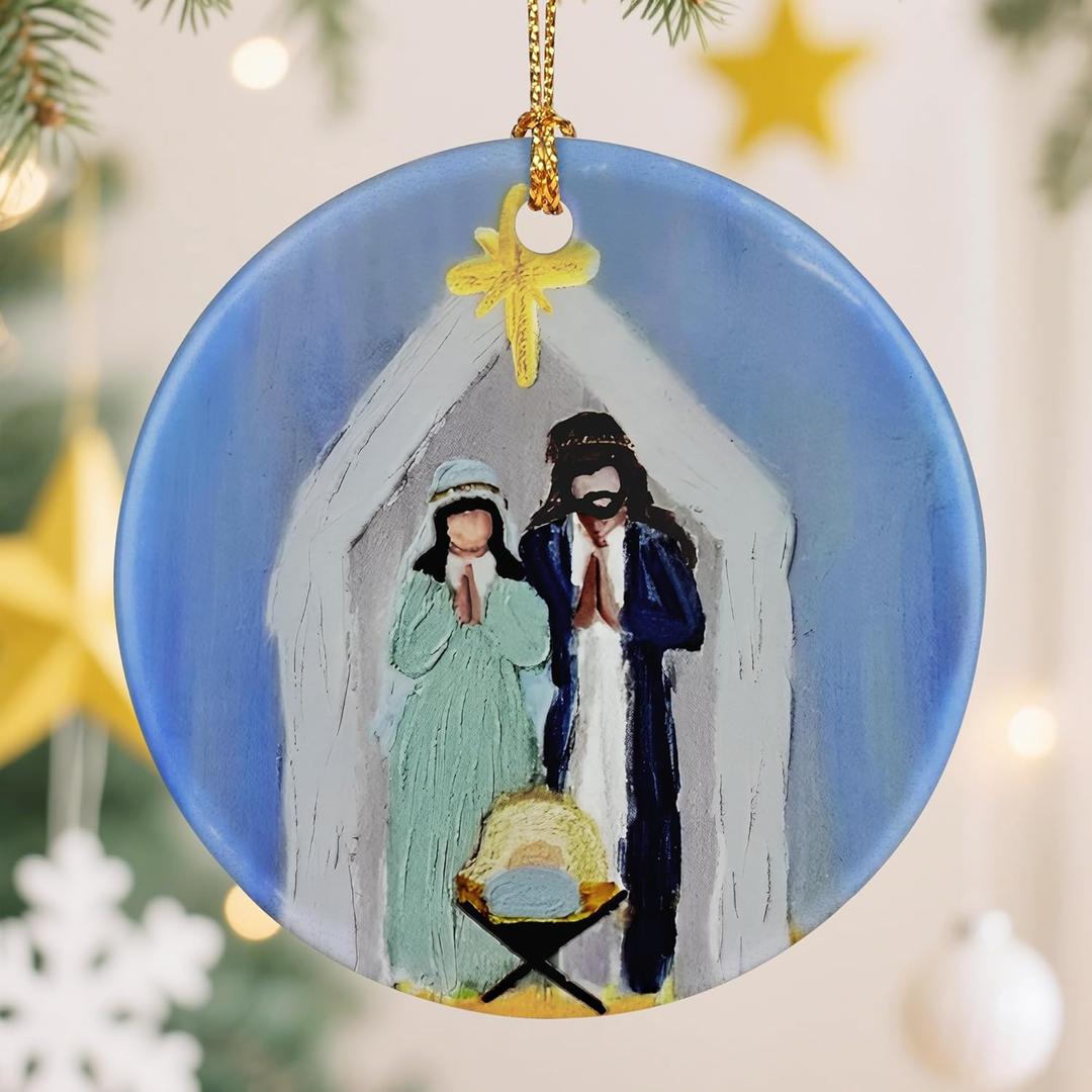 2 x Nativity Scene Christmas Ornament, Jesus Birth Christmas Ornament, Holy Family Decoration, Religious Holiday Decor | Gifts for Christian, Gifts for Religious Women - Style D