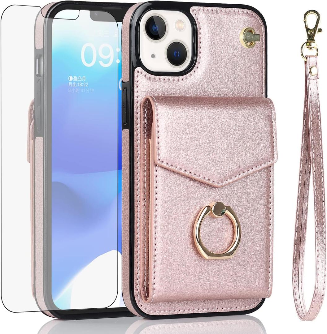 Asuwish Phone Case for iPhone 12 Mini 5.4 Wallet Cover with Tempered Glass Screen Protector and RFID Blocking Ring Credit Card Holder Leather Cell iPhone12mini 5G i 12s iPhone12 12mini Women Rose Gold
