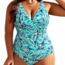 Yonique Plus Size Swimsuit One Piece Bathing Suits for Women Tummy Control Slimming Swimwear (Blue, M)