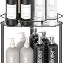 2 Tier Floor Standing Corner Shower Caddy Organizer Shelf with Hooks, Bathroom Shelves Stand Rack, Matt Black