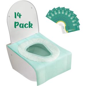 2 x Toilet Seat Covers Disposable for Toddlers & Adults,14 Pcs Keep Warm Extra Large Thickening Waterproof,Portable Package for Travel,Kids Potty Training (green&white)