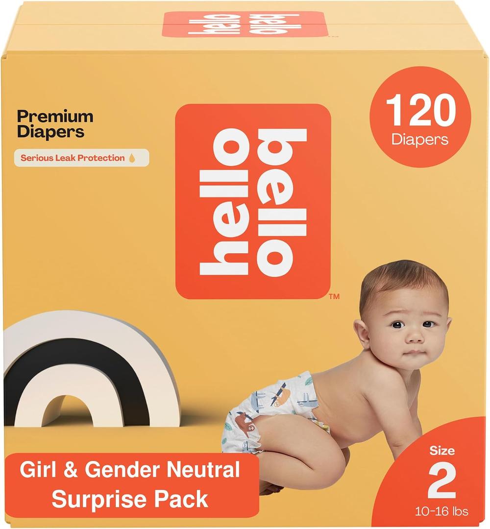 Hello Bello Diapers, Size 2 (10-16 lbs) Surprise Pack for Girls - 120 Count of Premium Disposable Baby Diapers, Hypoallergenic with Soft, Cloth-Like Feel - Assorted Girl & Gender Neutral Patterns