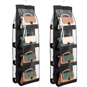 Handbag Purse Organizer, 2 Pcs Enlarged 8 Pockets Upgrade Dust Proof Purse Organizer Closet, Wardrobe Closet Organizer, Washable Handbag Organizer for Women Handbags Purse (Black+Black 10 Pocket)
