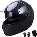 DOT Modular Motorcycle Full Face Helmet Flip-Up Dual Visor, Lightweight & DOT Approved, Matte Black (Medium)