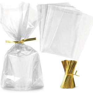 Zcintert Clear Cello Cellophane Treat Bags, 50 Pcs - 15.8" x 19.7" (2mils), Plastic Gift Bags for Candy, Party Favor, Cookies, Candies Packaging, with 4 Twist Ties